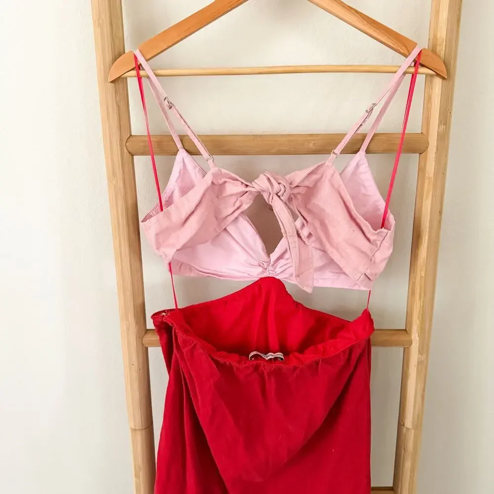 Abercrombie & Fitch Julia Slip Cutout Maxi Dress Red Pink Floral Size Large